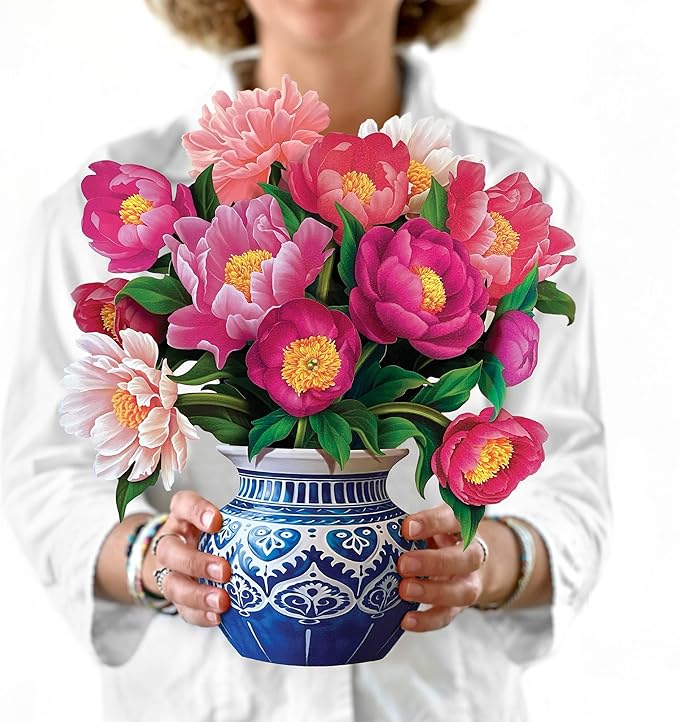 Freshcut Paper Pop Up Cards, Peony Paradise 12 inch Paper Flower Bouquet Greeting Cards with Blank Note Card & Envelope, Birthday Gifts for Women