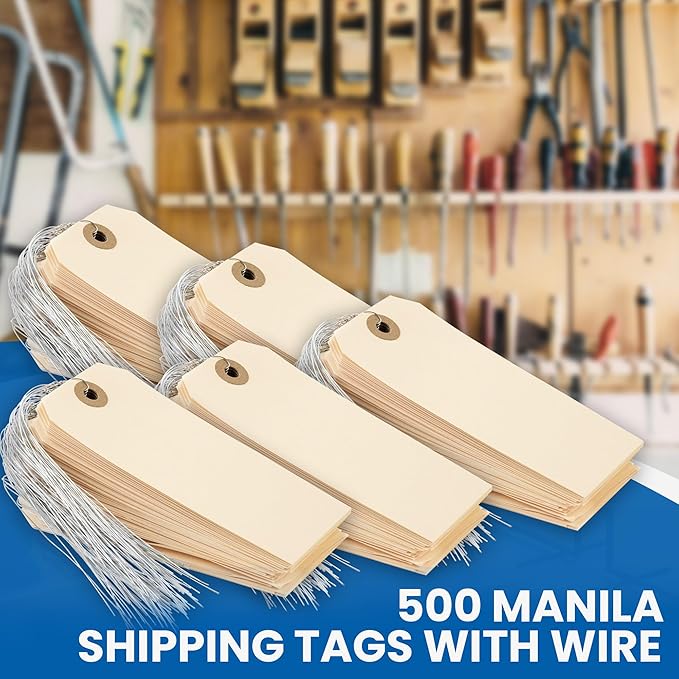 Perco Manila Shipping Tags No 5 4 3/4" x 2 3/8 in (12 x 6 cm) with Metal Wire Pack of 500 (12 x 6 cm)