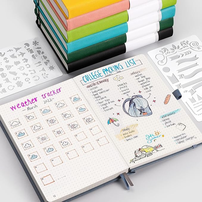 AHGXG Bullet Dotted Journal - 320 Numbered Pages Dot Grid Notebook A5 Thick Journal, 100gsm Thick Dotted Paper, Leather Hardcover,Inner Pocket, 5.75'' × 8.38'' - Green