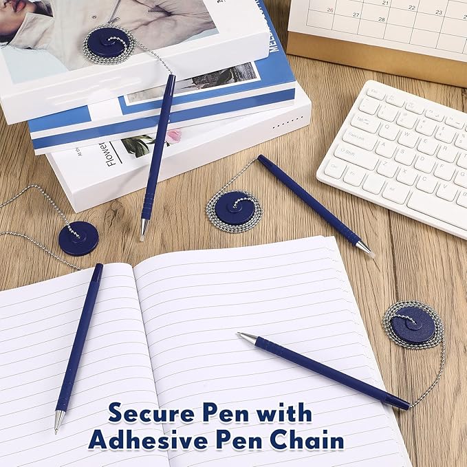 Pasimy Secure Pen with Adhesive Chain and Security Blue Ink Pen Holder for Home Office Supplies(6 Pieces)