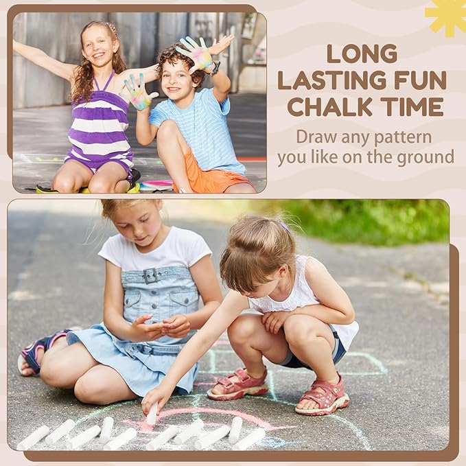Fulmoon 40 Pcs Jumbo Sidewalk Chalk for Kids Outdoor Art Non Toxic Large Washable Street Chalk for Adults Drawing Painting Classroom(White,Round Style)