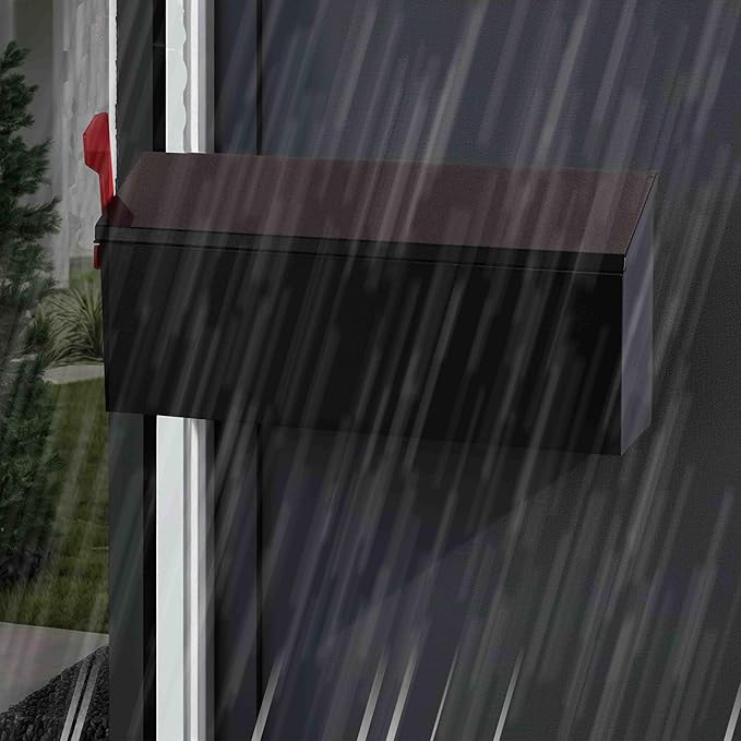 Black Wall-Mounted Mailbox - Security Wall Mailbox - Waterproof Iron Vertical Delivery Mail Box Outdoor