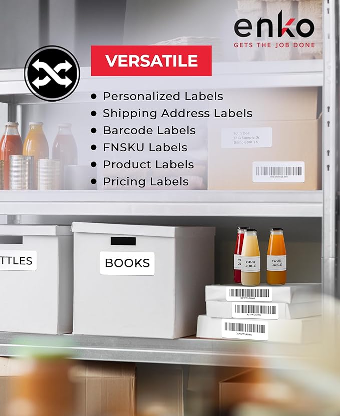 enKo 4" x 2" Labels for Zebra Desktop Printers (24 Rolls | 18,000 Labels) - Direct Thermal Address Mailing Shipping Barcode FBA Stickers FNSKU Label for Zebra and Eltron (Perforated)