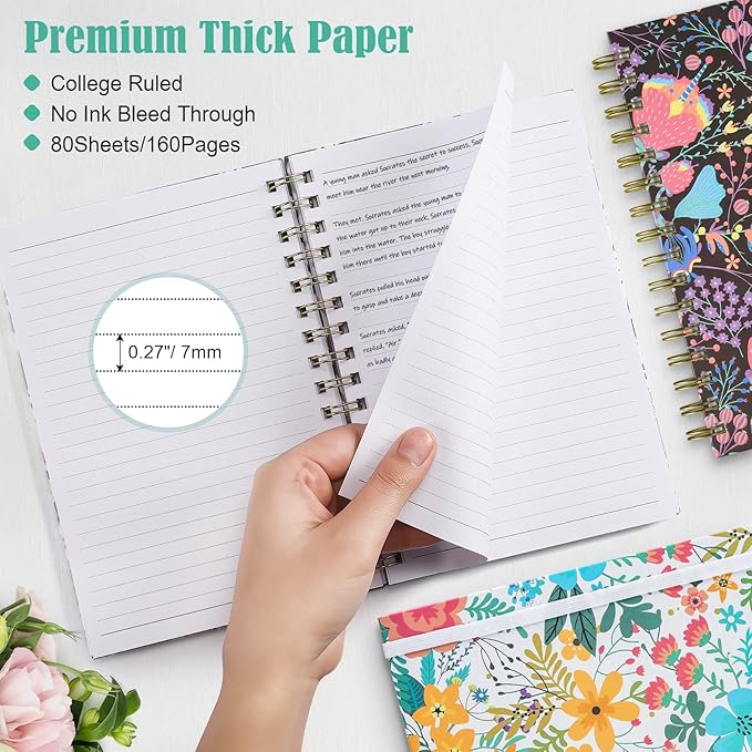 Spiral Notebook, B5 Lined Journal for women, Hardcover Spiral Journal with 2 Pockets, College Ruled Large Notebooks 7.48" x 10", 160 Pages Notebook for Office, School Supplies, Gifts