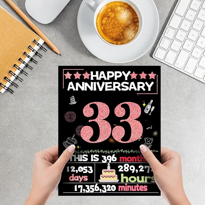 Joycard 33rd Anniversary Card for Women, Wedding Card for Wife, Sweet Marriage Decorations Gifts for Couple, Perfect for Her on Anniversary Day, Back in 1992