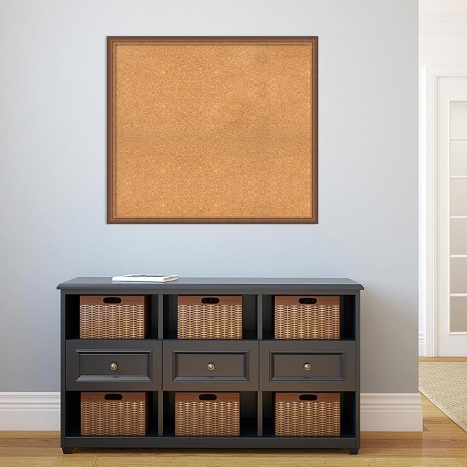 Amanti Art Natural Cork Board for Wall, 32x36 Vision Board with Bronze Frame, Large Corkboard Office Decor for Home Organization, Modern Corkboard Pinboard to Display Items for Home Organization in