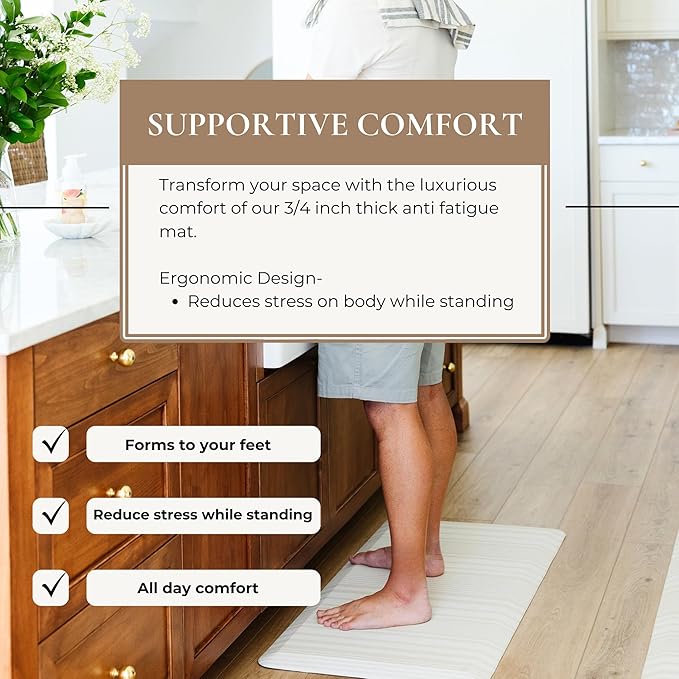 Anti Fatigue Mat by Laurel Lane Co. – Designer Anti Fatigue Mats for Kitchen Floor, Kitchen Mats for Floor, Desk Mat – Cushioned 0.75" Thick – Stain Resistant – Non-Skid Bottom – 20" x 60"