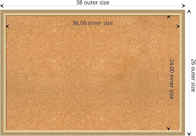Amanti Art Natural Cork Board for Wall, 26x38 Vision Board with Gold Frame, Large Corkboard Office Decor for Home Organization, Casual Corkboard Pinboard to display items for home organization