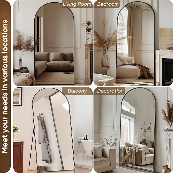 Antok Full Length Mirror, 76"x34" Arched Floor Mirror, Mirror Full Length with Stand, Wall Mounted Mirrors for Living Room Bedroom,Black