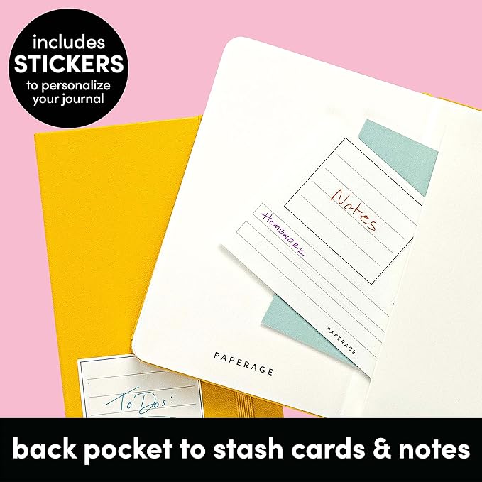 PAPERAGE Lined Pocket Journal Notebook, 3 Pack, (Coral, White, Sky Blue), 160 Pages, Small, 3.6 inches x 5.6 inches - 100 GSM Thick Paper, Hardcover