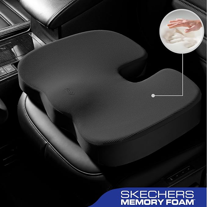 Skechers Memory Foam Seat Cushion,Office Chair Cushion for Tailbone Pain Relief,Butt Pillow for Office Chair,Car seat Cushion,Computer Desk,Long Sitting Office Workers,and Car Drivers,Black