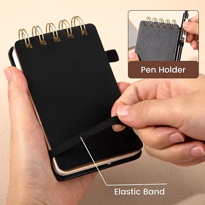 Yoment Small Notebooks 3x5 Leather Pocket Notepad 150 Pages Mini Top Spiral Notebook, 100 GSM Thick Paper, Memo Note Pads for Work School Nursing, Black
