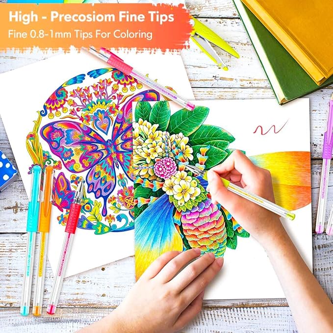 Soucolor Markers for Adult Coloring Books, Coloring Markers for Teacher Appreciation Gift School Office Supplies, 120-Piece Art Set: 60 Gel Pens + 60 Refills with Travel Case for Kids Card Making