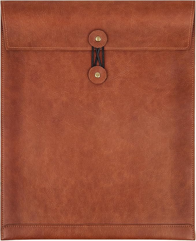Brown PU Leather File Folders for Documents,Important Private File Organizer with String Tie Closure,Laptop Sleeve Notebook Case,Leather Portfolio Binder Envelopes,Letter Size Filing Folder 1PC