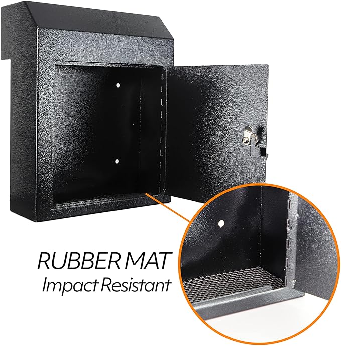 Through The Door Mail Drop Box - 1.2mm Steel Payment Dropbox - Door Mount Theft Proof Mailbox - Locking Deposit Drop Box for Night Key, Deposit, Cash, and Rent (Black)