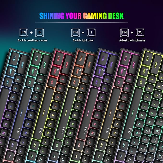 MageGee Mini 60% Gaming Keyboard, RGB Backlit 61 Key Ultra-Compact Keyboard, TS91 Ergonomic Waterproof Mechanical Feeling Office Computer Keyboards for PC, MAC, PS4, Xbox ONE Gamer(Black)