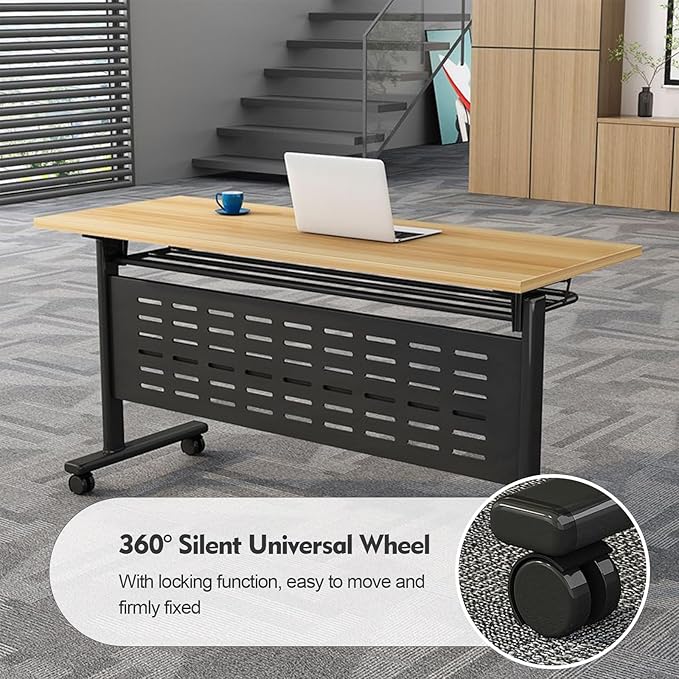 Foldable Conference Table, Folding Conference Room Table with Wheels, Flip Top Mobile Training Table, Rolling Seminar Meeting Table for Office Training Room Classroom (6pack 55.1in)