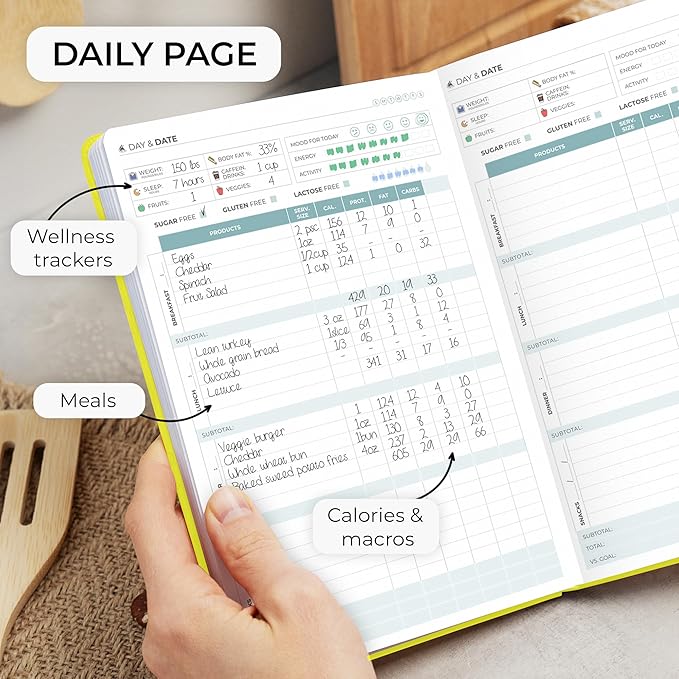 Clever Fox Food Journal - Daily Food Diary, Meal Planner to Track Calories & Nutrients, Weight Tracker Notebook, A5 (Neon Yellow)