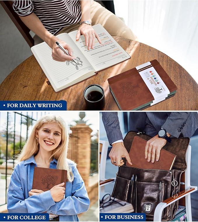 A4 Lined Journal Notebook，365 Page Large Leather Journals for Writing Women Men，Hardcover Notebook with 100Gsm Thick Pages for Travel，Work，School，College Ruled, Daily Diary (8.5" x 11.4")