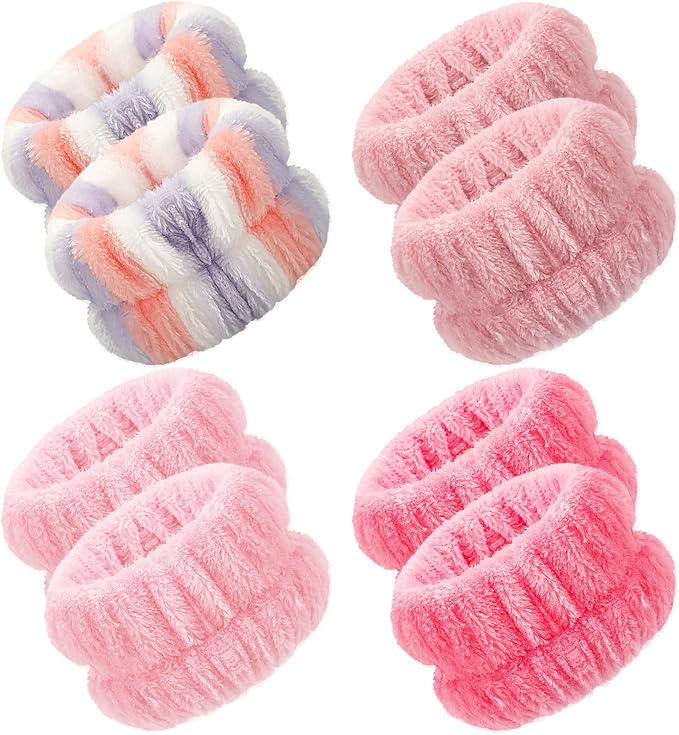Chuangdi 4 Pairs Wrist Bands for Washing Face Wrist Spa Microfiber Wash Towel Band Scrunchies Absorbent Wristbands Sweatband for Women Prevent Liquid from Spilling