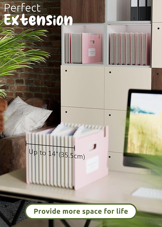 Accordion File Organizer, 12 Pockets Wheat Straw Expanding File Folders, Upright&Open Top, Monthly Bill Receipt Organizer, 100%BPA Free, Return to Nature, Healthy Living,Letter/A4 Size-Strawberry Pink