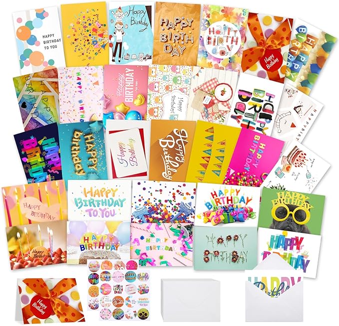 Joyberg 32 PCS Happy Birthday Cards Bulk with Envelopes, 4x6 Assorted Birthday Cards