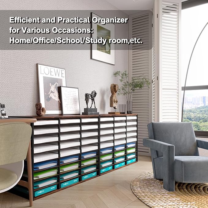 PAG Mass Mail Sorter - Adjustable Mail Holder, Countertop Literature Organizer, Student Mailbox for Classroom, Desktop Bill Paper Organizer for Office & Home, 27 Compartments, Brown