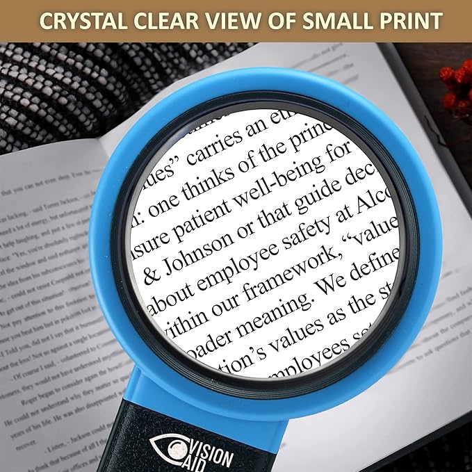 VISION AID 30X Hands-Free Magnifying Glass with 21 LED Lights for Coins Jewelry Crafts Hobby 40X Loupe Handheld or Desktop Stand Magnifier for Seniors Reading Watch Repair Soldering Close Work