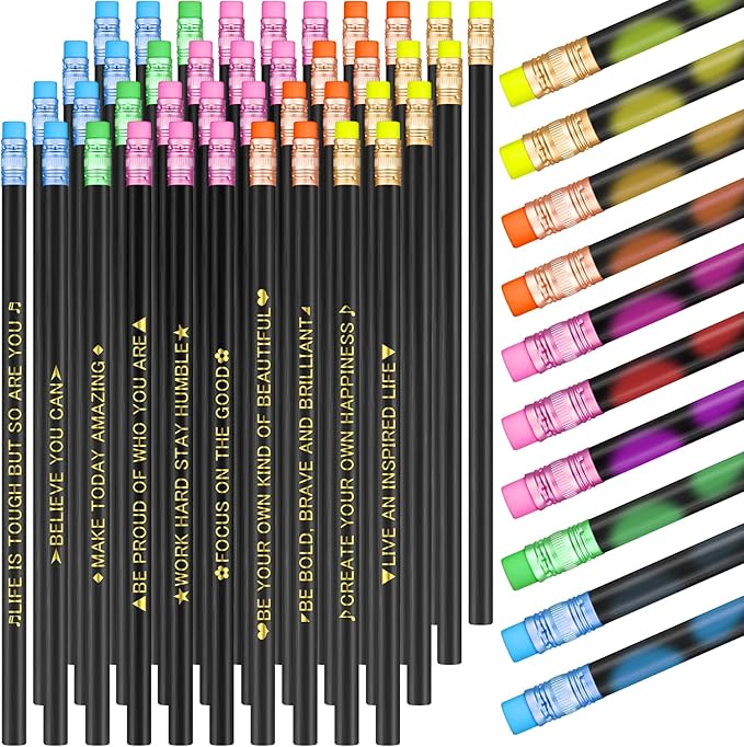 Eersida 40 Pcs Color Changing Mood Pencil with Motivational Sayings, 2B, Fun Assorted Thermochromic Pencils with Eraser(Bright Color,Bible Verses)