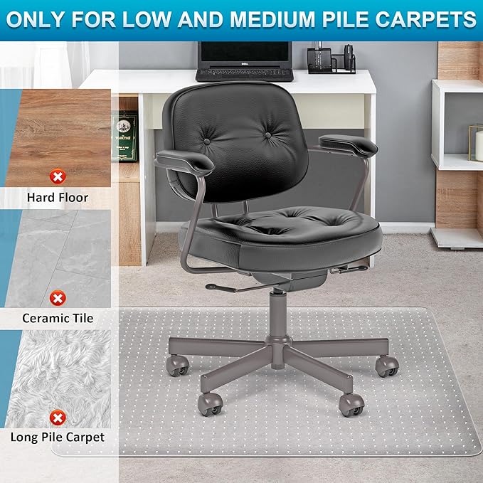 Desk Chair Mat for Carpeted Floors, 30" X 48", Transparent Office Chair Mat for Low Pile Carpets, Plastic Floor Mat for Office Chair on Carpet for Work, Home, Gaming, Easy Glide (Rectangle)