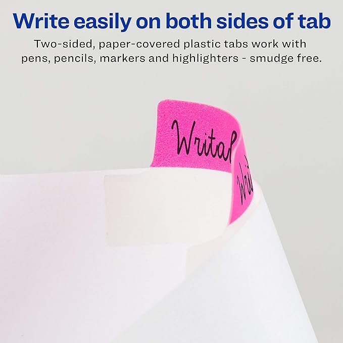 Avery Ultratabs Repositionable Margin Tabs, Two-Side Writable Index Tabs, 21/2" X 1", Assorted Primary Colours, 48 Tabs (74866)