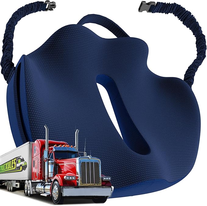 Large Truck Seat Cushion for Truck Driver Seat Cushion - Upgraded Back Support, CertiPUR-US® Certified - Thick Memory Foam, Pain Relief for Hours of Driving, Trucker Approved Big Rig - Navy