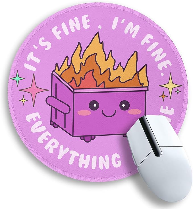 Gctriki Dumpster on Fire Mouse Pad, Cute Round Mouse Pads for Desk, Funny Purple Mousepad for Computer Laptop Gaming, Stitched Edge Non-Slip Rubber Base, Cute Office Desk Accessories Decor for Women