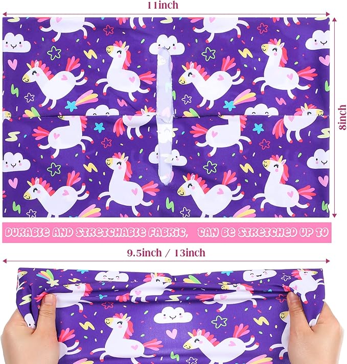 6 Pack Stretchable Book Cover Jumbo Fabric Book Covers Colorful Pattern Print Book Protector Washable Reusable Protective Textbook Cover for Hardcover Textbooks up to 9 x 11 Inch (Unicorn Pattern)