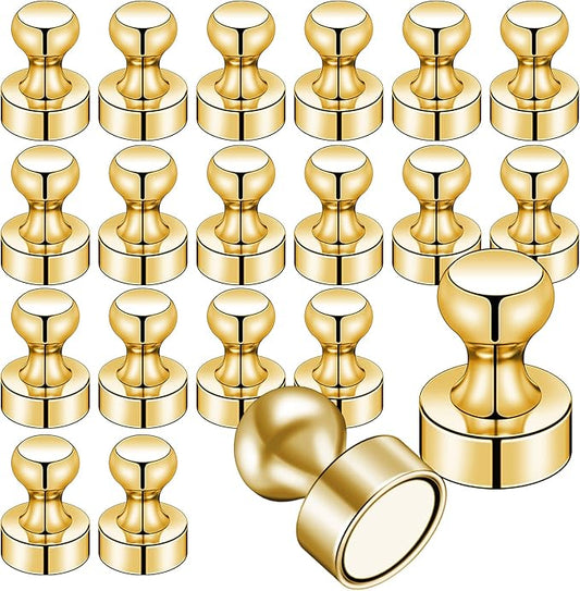 20 PCS Refrigerator Magnets, Gold Metal Push Pin Magnet, Ideal for Whiteboard Magnets, Fridge, Office, Classroom, Map