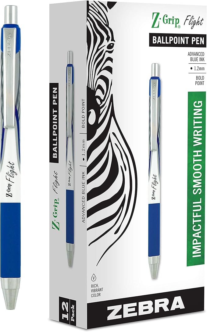 Zebra Pen Z-Grip Flight Retractable Ballpoint Pen, Bold Point, 1.2mm, Blue Ink, 12-Count (21920) - (Case of 96, 1152 Count Total)
