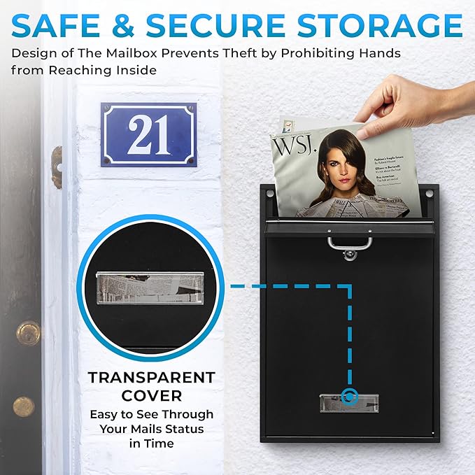 Wall Mounted Locking Vertical Dropbox Mailbox - Safe and Secure (Large) | Made with Galvanized Steel (Dark Gray)