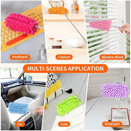 Mini Duster for Cleaning, 360° Bendable Hand Dusters with Extension Pole, Washable Small Duster for Car Interior, Office, Furniture
