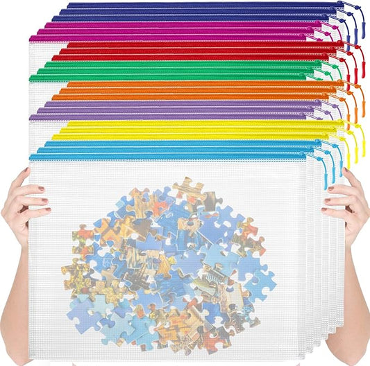 24pcs Mesh Zipper Pouch Bags, Large A3 17x12 Inches Reusable Zipper Bags Puzzle Storage 8 Colors Multipurpose for Board Games Travel Office Supplies and Home Organization