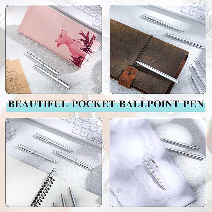 Teling 72 Pcs Small Ballpoint Pen Mini Pens Bulk 4 Inch Short Small Tiny Black Ink Ballpoint Writing Tool for Notebook Pockets Signature Notepads School Office(Silver,Classic Style)