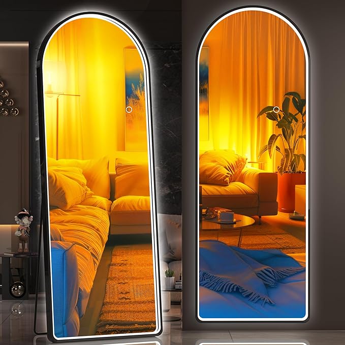 Hasipu 65" X 24" Full Length Mirror with Lights, Black Frame Arch Led Mirror Full Length and 3 Colors Temperatures & Brightness Adjustable,Light Up Mirror Full Body for Bedroom Cloakroom Living Room