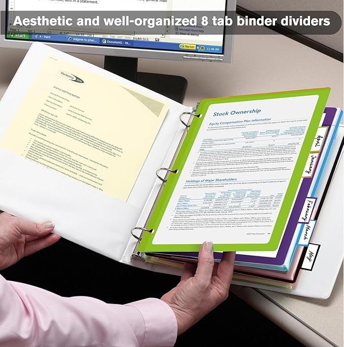 HABGP 16Pcs/2 Set 8 Tab Dividers for 3 Ring Binder, 16 Pcs Clear Color 3 Ring Binder Dividers with Tabs, Page Folder Dividers, Plastic Tabbed File Dividers with Tabs, Three Ring Binder Index Dividers