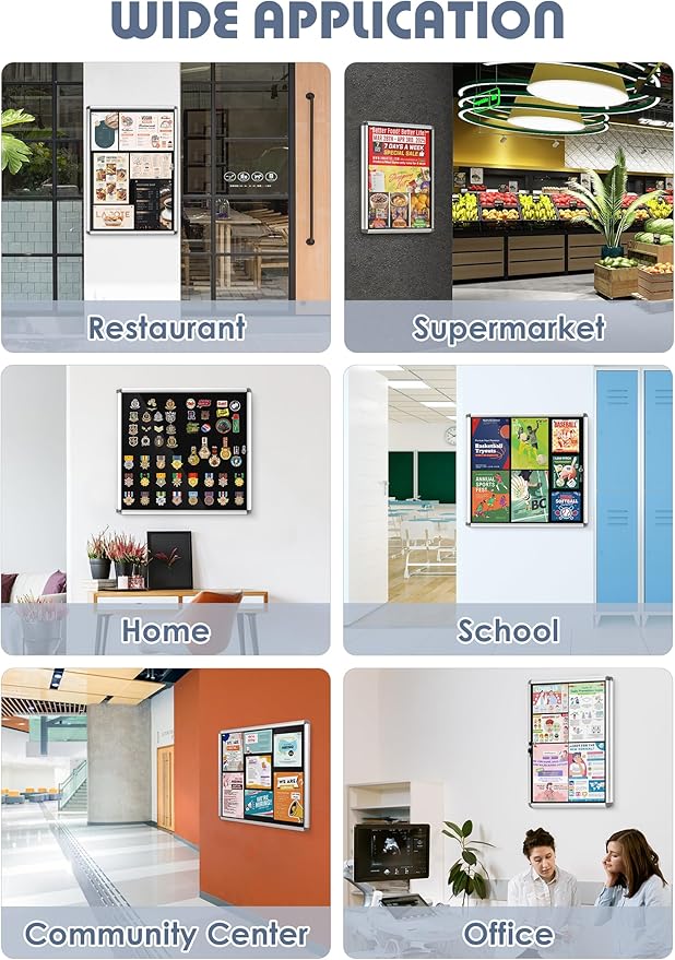 Enclosed Bulletin Board Lockable Display Case Message Board with Locking Door for Indoor, Black Felt, Silver Aluminum Frame, 38x28inches(9xA4)
