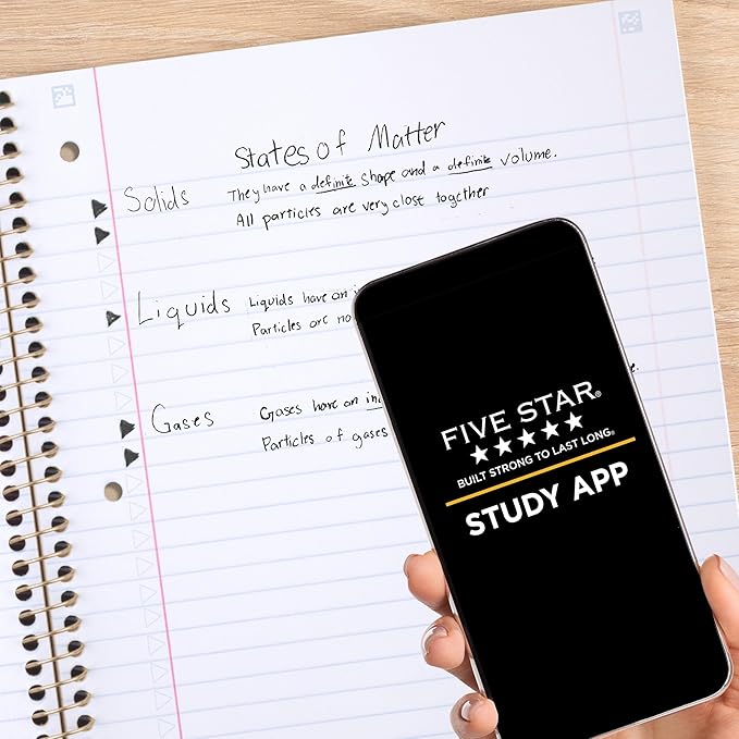 Five Star Spiral Notebook + Study App, 1 Subject, Wide Ruled, 8" x 10-1/2", 80 Sheets, Fights Ink Bleed, Water Resistant Cover, Pastel Waves (930060F)