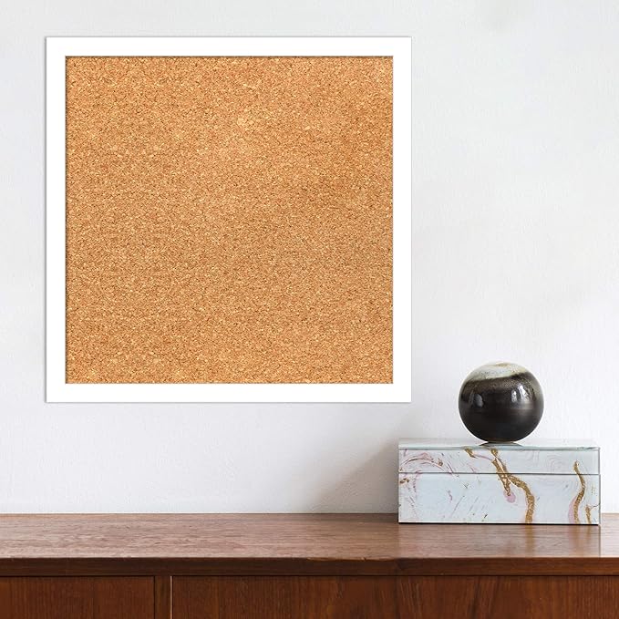 Amanti Art Natural Cork Board for Wall, 15x15 Vision Board with White Frame, Small Corkboard Office Decor for Home Organization, Modern Corkboard Pinboard to Display Items for Home Organization in