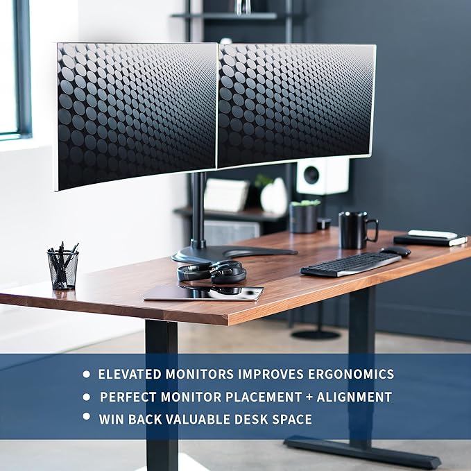 VIVO Dual Ultrawide Monitor Mount, Free-Standing Desk Stand for 2 Screens up to 38 Inches, Heavy-Duty Adjustable Arms, Max VESA 100x100mm, Black, STAND-V038F