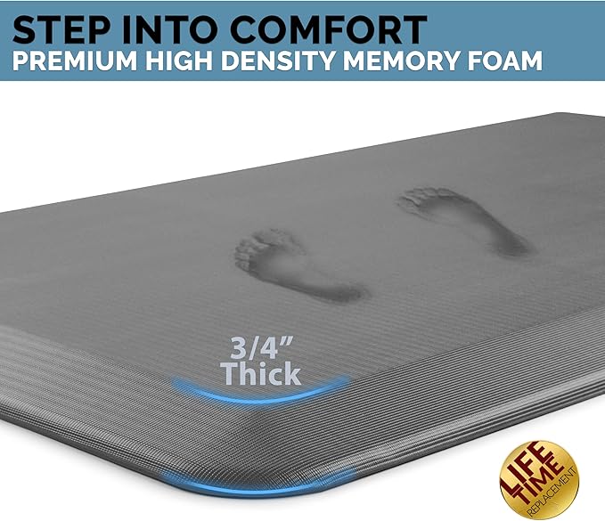 ComfiLife Anti Fatigue Floor Mat – 3/4 Inch Thick Kitchen Mats for Floor, Standing Desk Mat, Kitchen Rug – Comfort at Home, Office – Durable – Stain Resistant – Non-Slip Bottom (24" x 70", Charcoal)