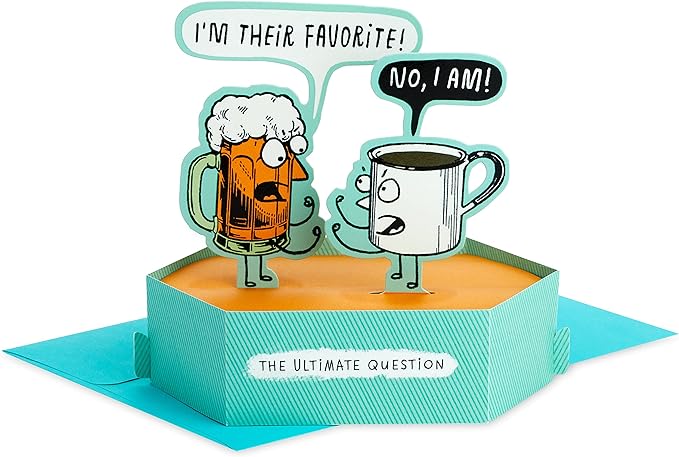 Hallmark Funny Pop Up Birthday Card for Him (Beer vs. Coffee) Paper Wonder Shoebox 3D Card
