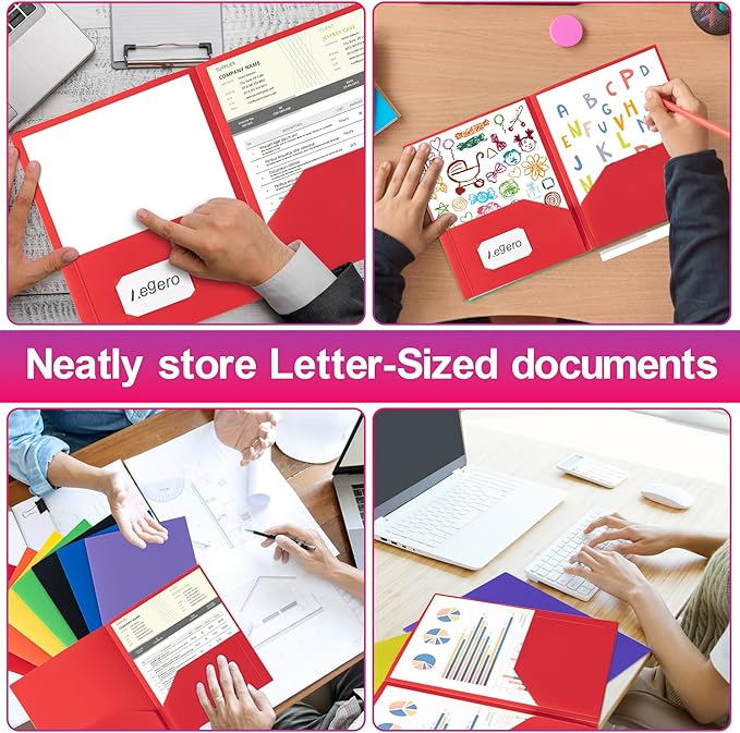 Plastic Folders with Pockets (7 Pack, Blue), Durable Heavy Duty File Folders with Business Card Slot, 2-Pocket Folder for Schoolwork & Office,Letter Size