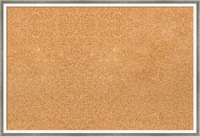 Amanti Art Natural Cork Board for Wall, 17x25 Vision Board with Silver Wood Frame, Medium Corkboard Office Decor for Home Organization, Modern Contemporary Corkboard Pinboard to display items for home